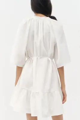 Robe chemise avec ceinture à nouer - Crème — photo 1