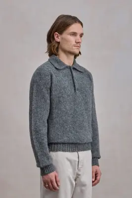 Pull col polo Shaggy Dog en laine - Gris Foncé — photo 4