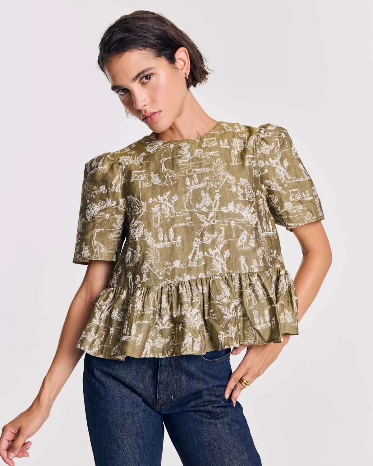 Top Naomi imprimé Toile de jeu kaki