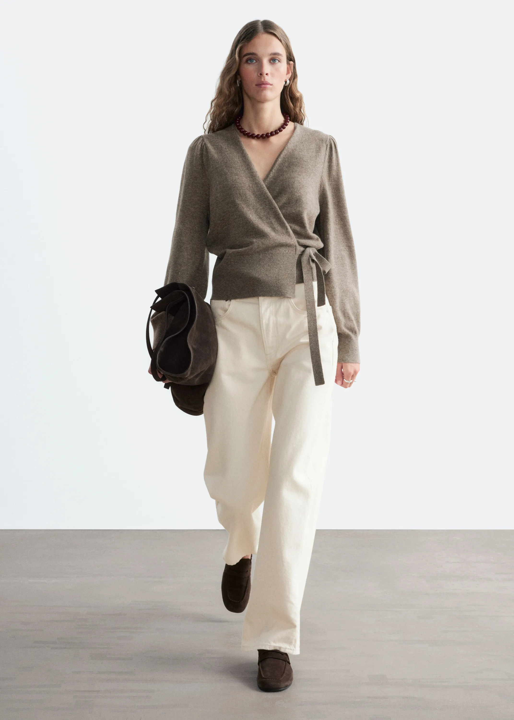 Gilet cache-cœur en laine mérinos - Taupe foncé
