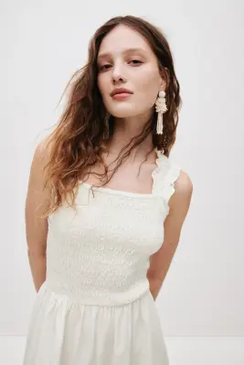 Robe smockée en popeline - Blanc — photo 2