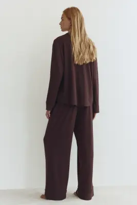 Pyjama en viscose mélangée - Marron foncé — photo 4