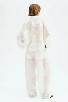 Pantalon barrel avec applications - Blanc — photo 4