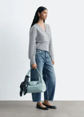 Gilet cache-cœur en laine mérinos - Gris chiné — photo 4