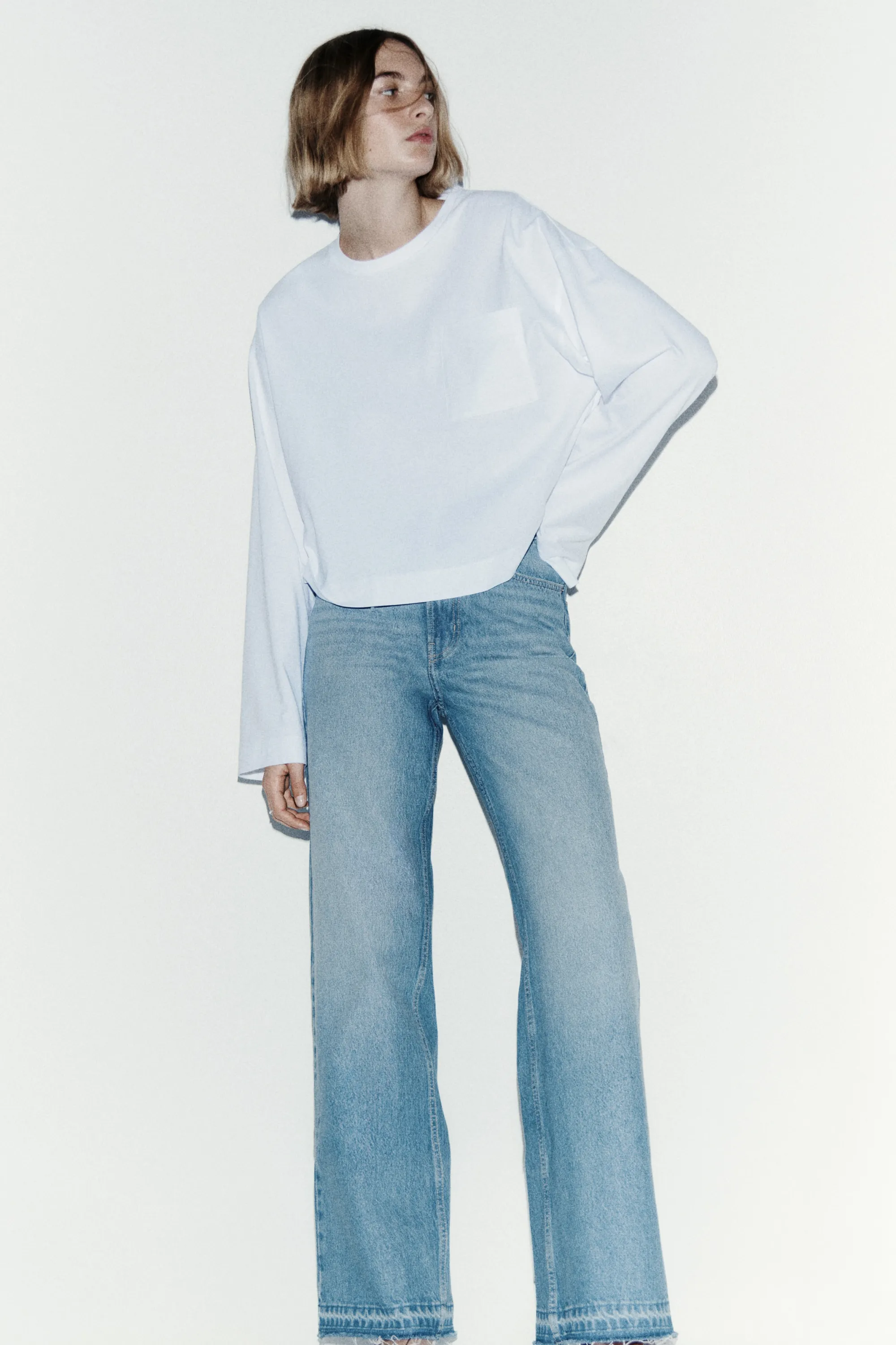 Wide High Waist Jeans - Bleu denim clair