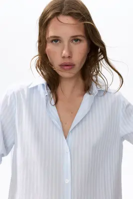 Chemise en popeline de coton - Bleu clair/rayé — photo 2