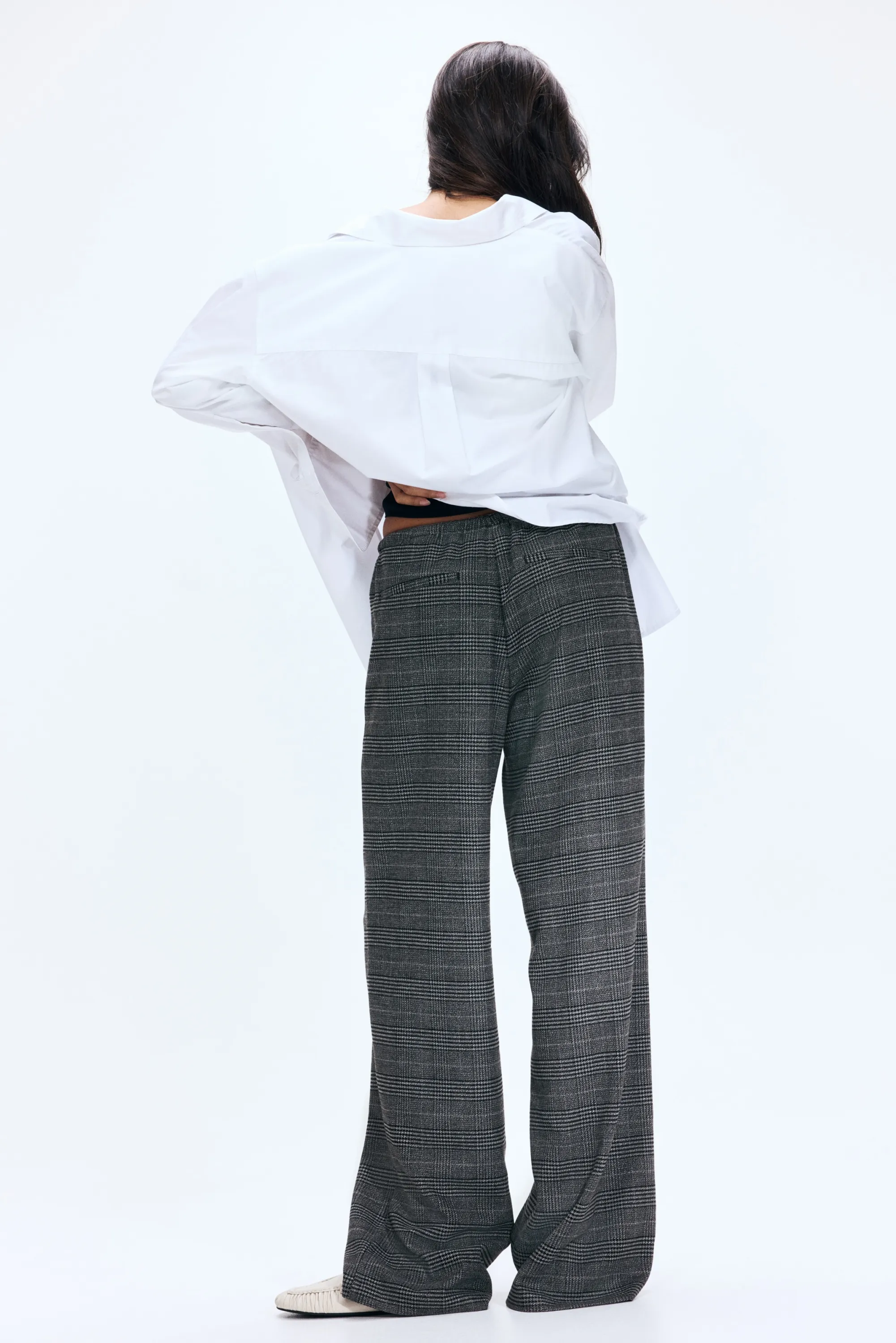 Pantalon avec cordon de serrage - Gris foncé/carreaux