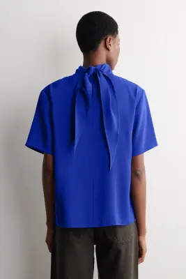 TOP DRAPÉ À ENCOLURE FOULARD - BLEU COBALT — photo 5