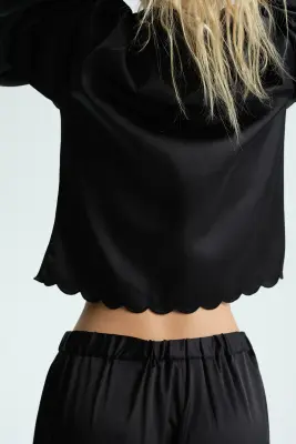 Blouse à nouer en satin - Noir — photo 4