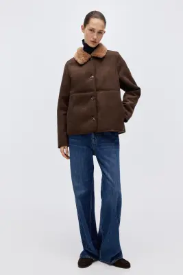 Veste avec col en tissu Teddy bear - Marron foncé — photo 3