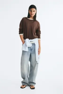 Pull en maille fine - Marron foncé — photo 2