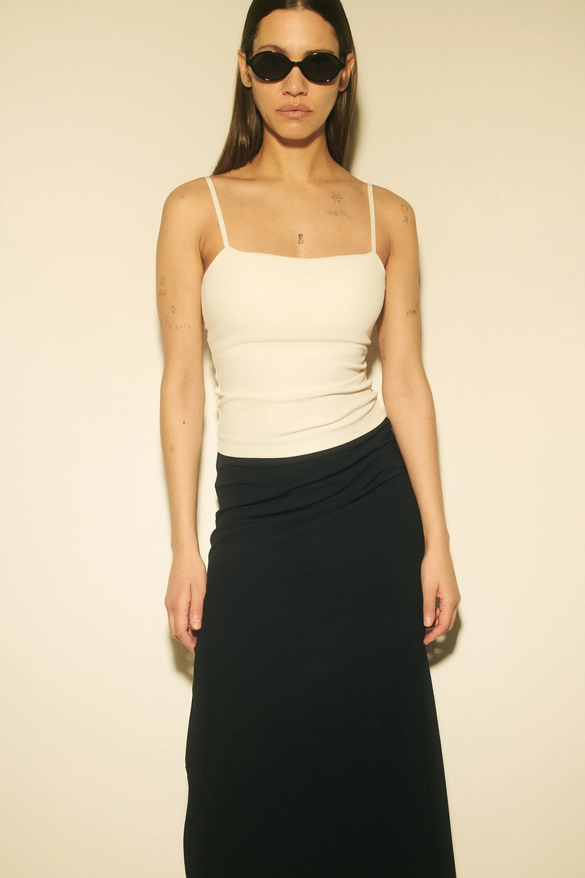 Cooling Slim Fit Ribbed midi skirt - Noir