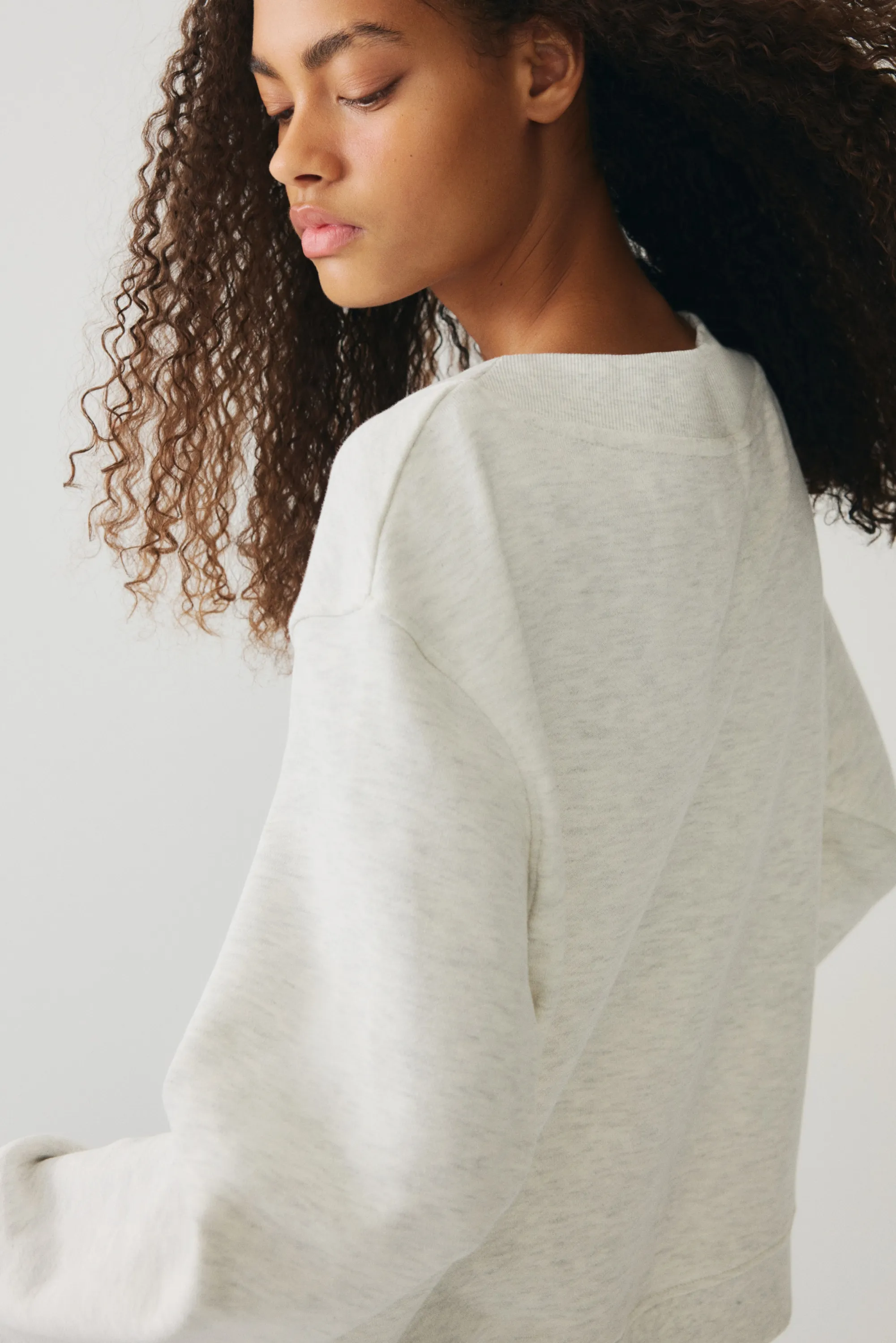 Sweat à encolure en V - Gris clair chiné