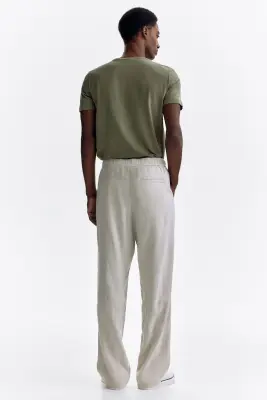 Pantalon Relaxed Fit en lin mélangé - Beige clair — photo 3