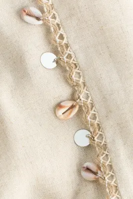 Pantalon ornementé en lin mélangé - Beige clair — photo 5