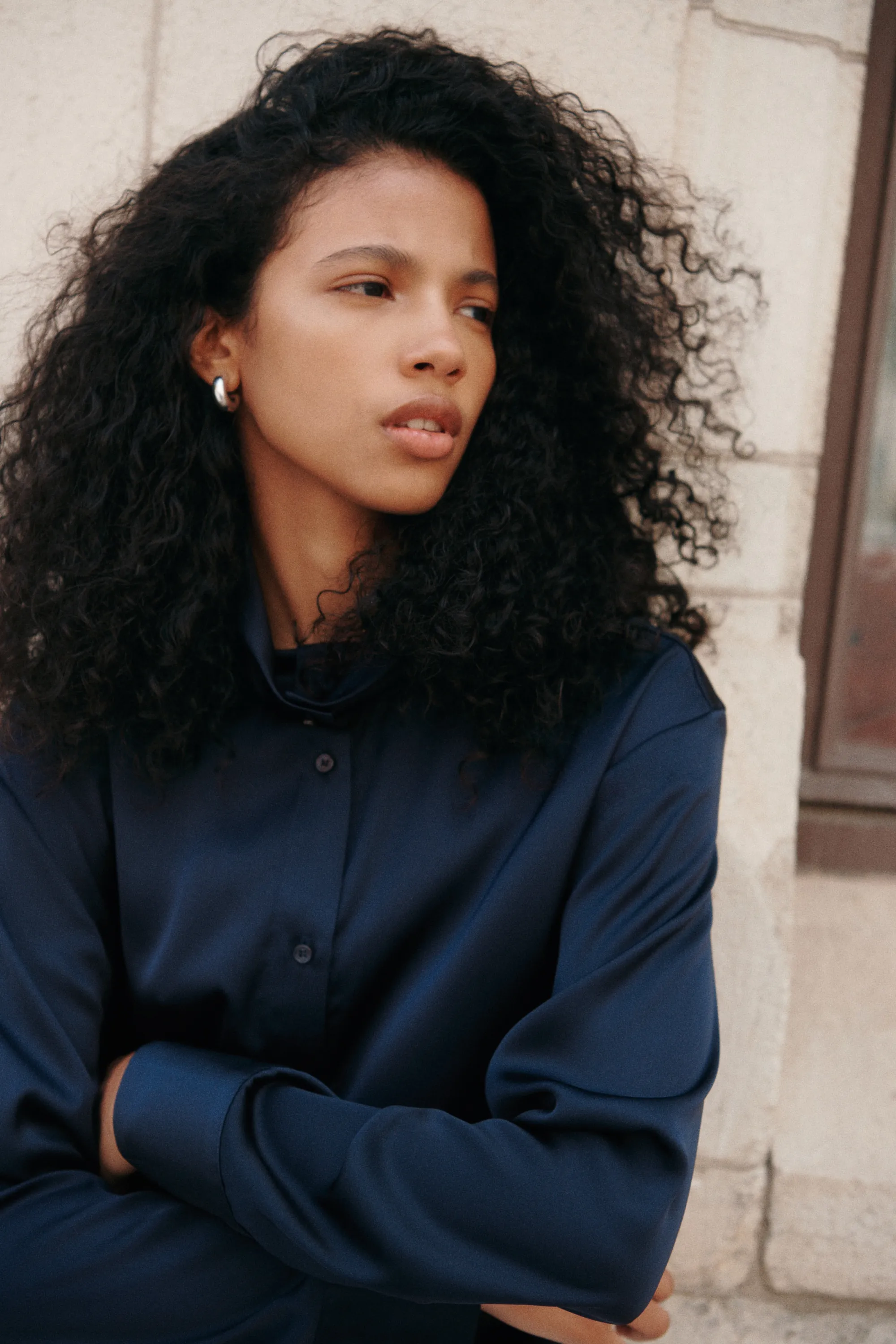Chemise en satin - Bleu marine