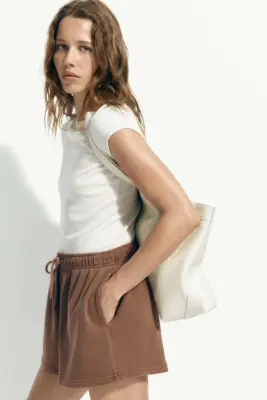 Short en molleton avec cordon de serrage - Marron — photo 3