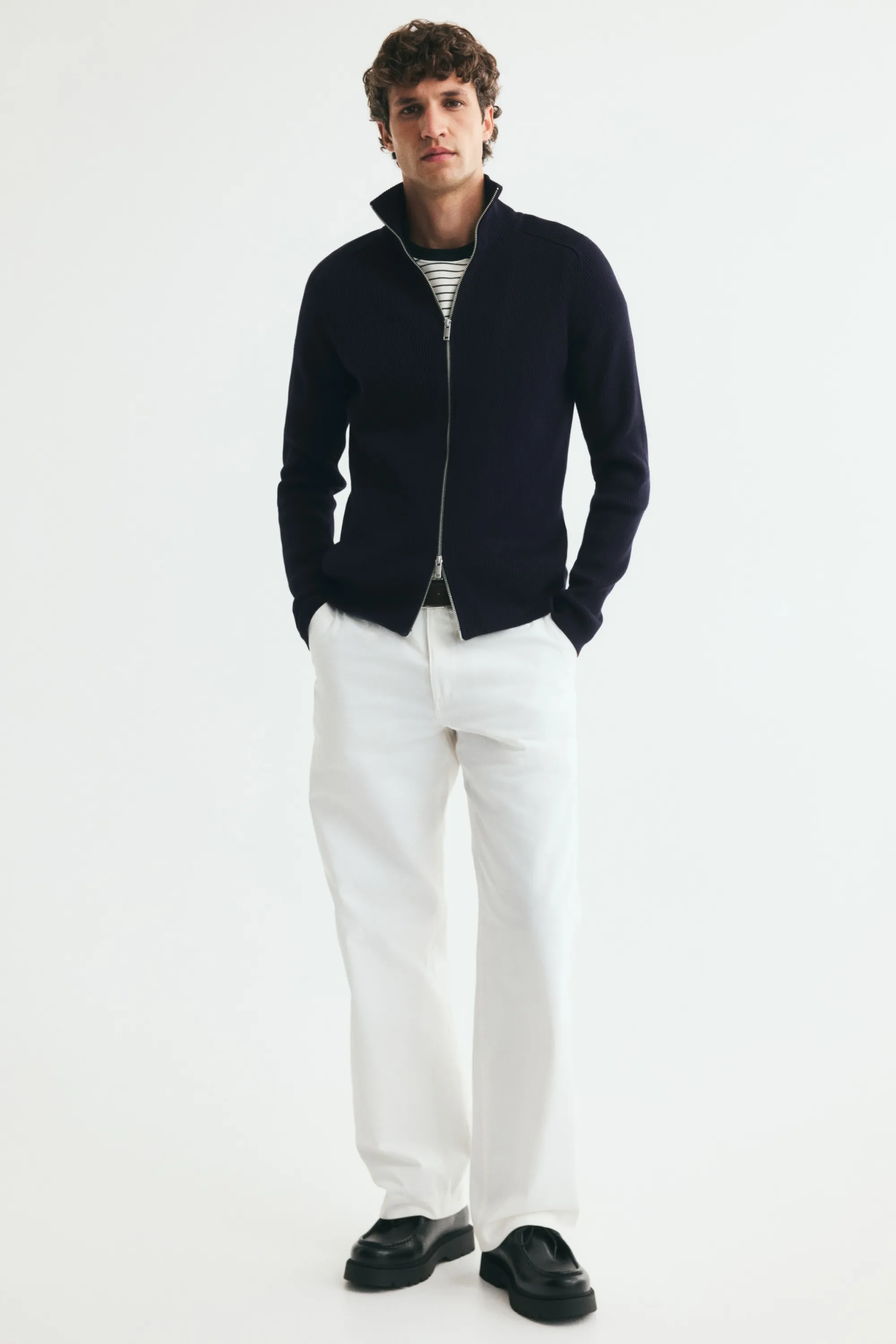 Gilet Slim Fit en maille côtelée - Bleu marine