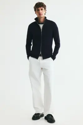 Gilet Slim Fit en maille côtelée - Bleu marine — photo 1