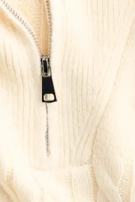Pull oversize avec col zippé - Crème — photo 5