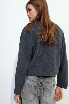 Gilet à encolure en V avec boutons noués - Gris foncé chiné — photo 2