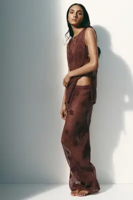 Pantalon de plage en coton avec applications - Marron foncé — photo 3