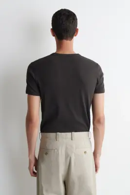 T-SHIRT SLIM EN COTON CÔTELÉ - BRUN — photo 4