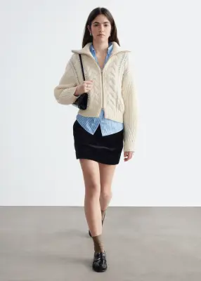Cardigan en laine à mailles torsadées - Écru — photo 1