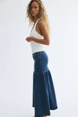 Jupe étagée en denim - Bleu denim — photo 3