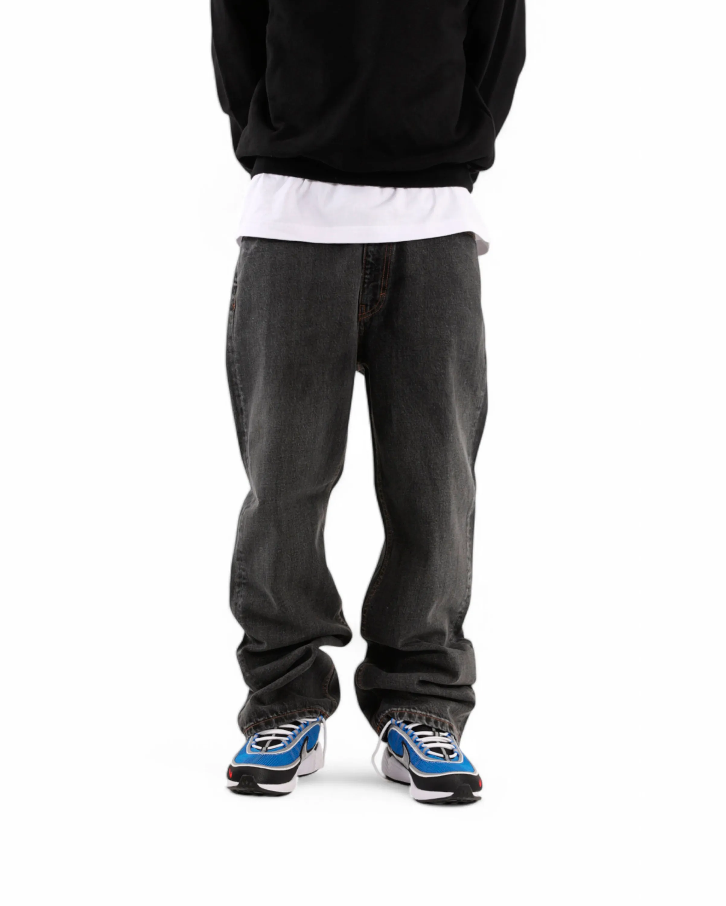 La Stitched Denim Pants Black