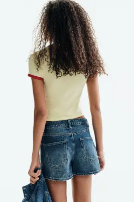 Jupe-short en denim avec taille haute - Bleu denim — photo 2