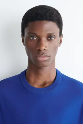 T-SHIRT À COL ROND EN COTON INTERLOCK - BLEU LUMINEUX — photo 2