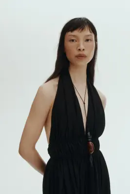 Flared-skirt halterneck dress - Noir — photo 2