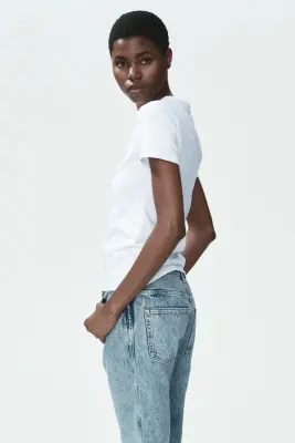 T-shirt ajusté en coton mélangé - Blanc — photo 3