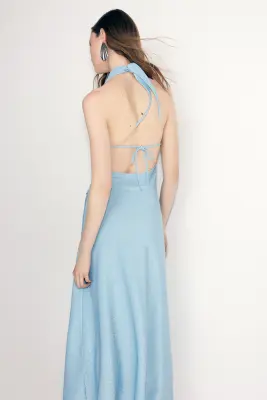 Robe dos nu scintillante - Bleu clair — photo 2