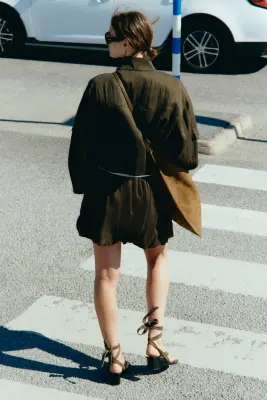 Jupe à effet boule - Vert kaki foncé — photo 3