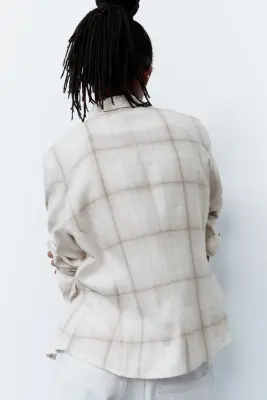Chemise ajustée en flanelle - Blanc/carreaux — photo 2
