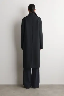 MANTEAU SANS COL EN SERGÉ DE LAINE - GRIS FONCÉ — photo 4