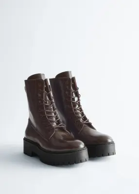 Bottes en cuir à lacets - Marron Clair — photo 1