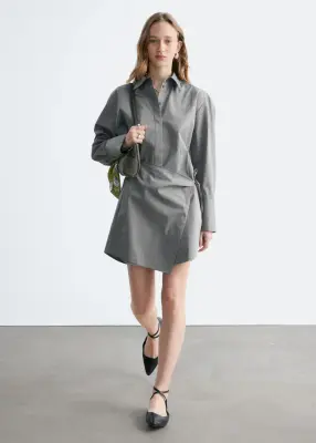 Robe-chemise portefeuille courte - Rayures fines grises — photo 1