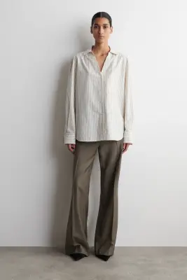 CHEMISE EN POPELINE DE COTON À COL OUVERT - BEIGE / RAYÉ — photo 1