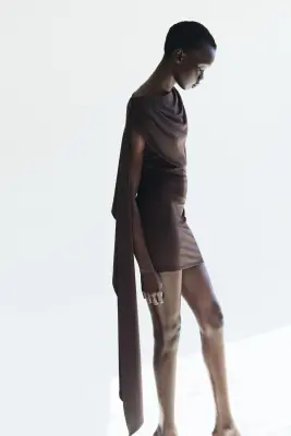 Robe drapée avec détail façon cape - Marron foncé — photo 2