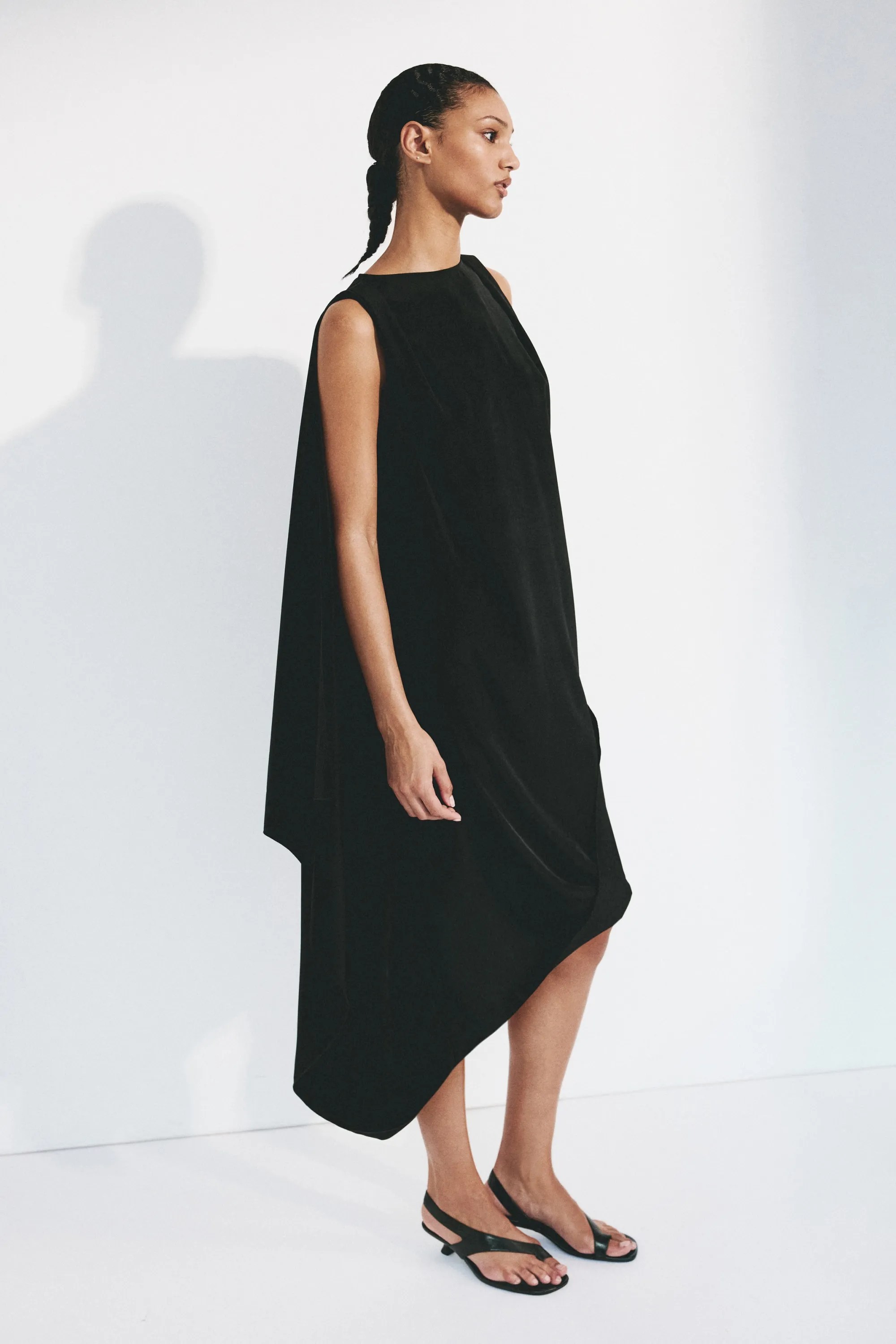 Robe midi à effet drapé - Noir