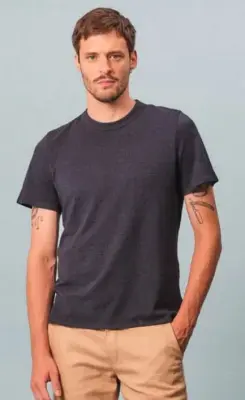 T-shirt Romain maille piquée col rond bleu chiné manches courtes — photo 1
