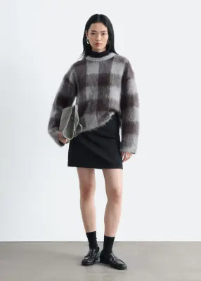 Pull en mohair mélangé - Gris/À carreaux — photo 2