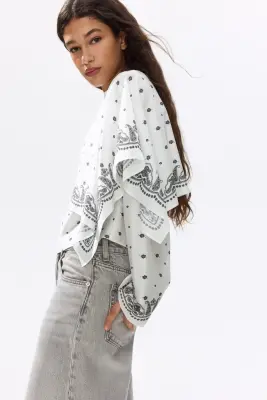 Blouse à effet superposé - Blanc/motif cachemire — photo 2