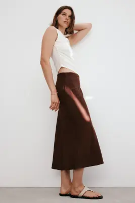 Slip skirt en satin - Brun rouille — photo 3