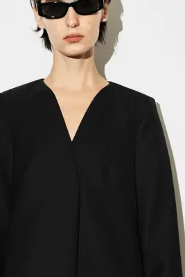 ROBE TAILLEUR COURTE EN LAINE MÉLANGÉE - NOIR — photo 2