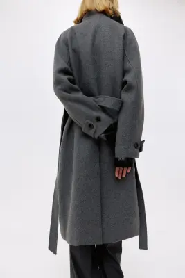 Manteau avec ceinture à nouer - Gris foncé chiné — photo 3