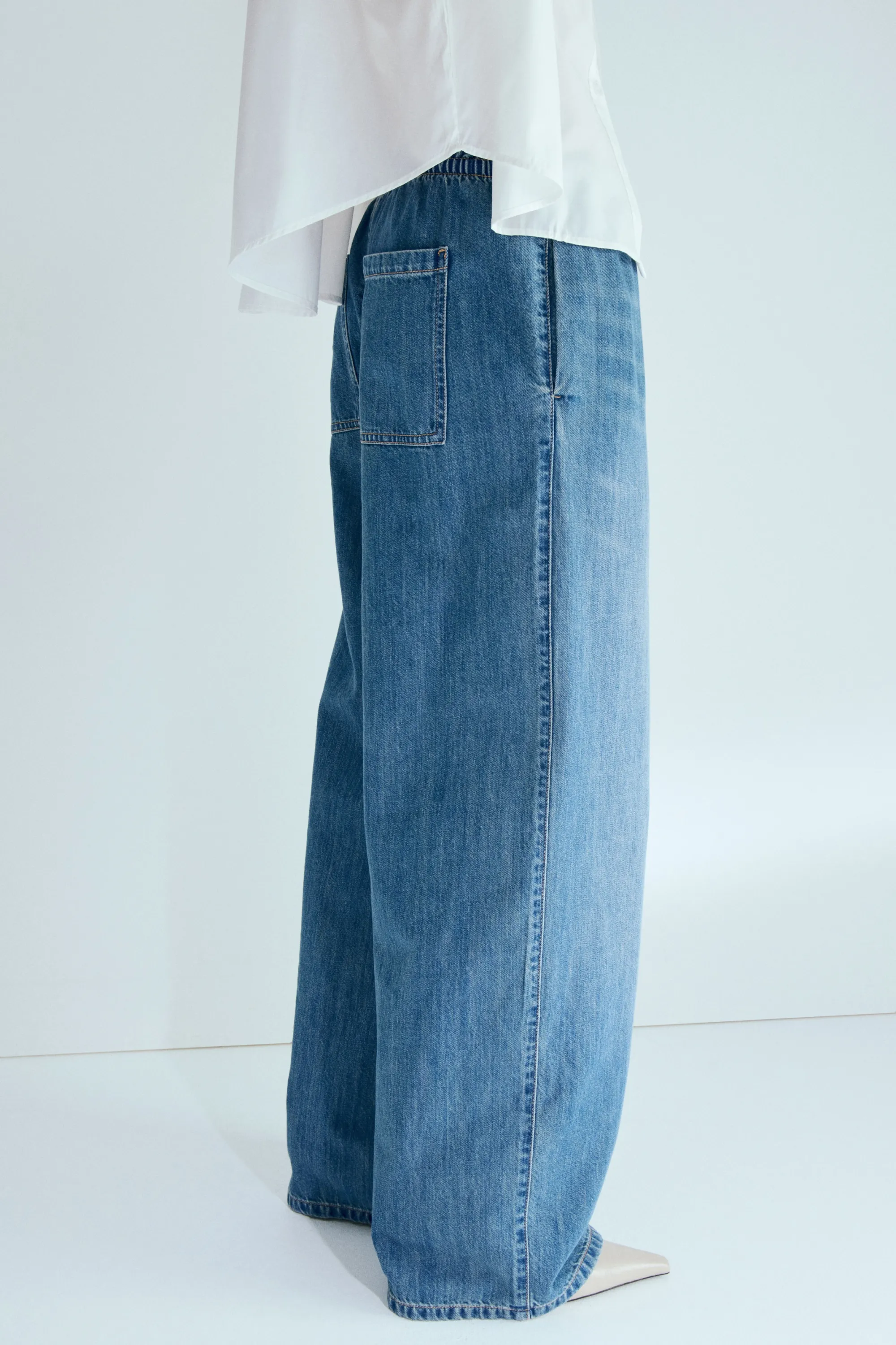 Pantalon en denim avec taille élastique - Bleu denim